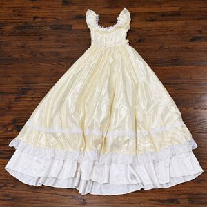 Vintage Gunne Sax Yellow White Lace Maxi Prom Formal Dress Womens Size 5